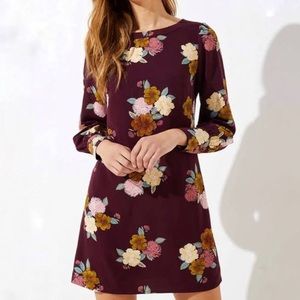 LOFT Floral Cuffed Shift Dress Casual Dress Sz 4
